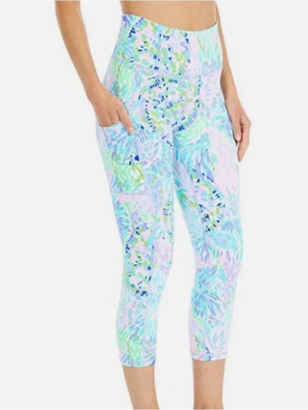 Lilly Pulitzer Luxletic Tropical Floral Crop Leggings Large Pockets
